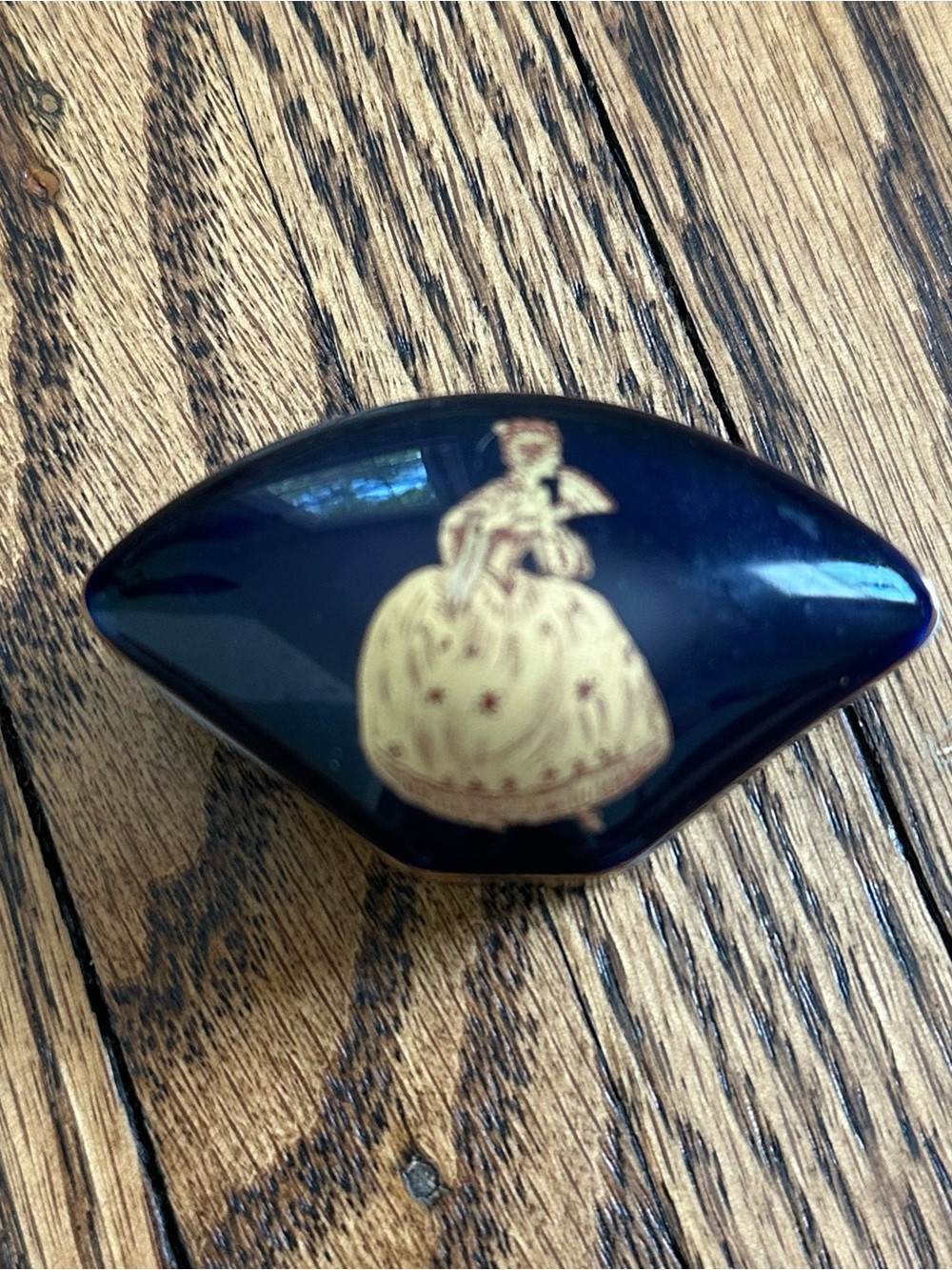 Navy Decorative Porcelain Limoges Trinket Box with Lady Motif